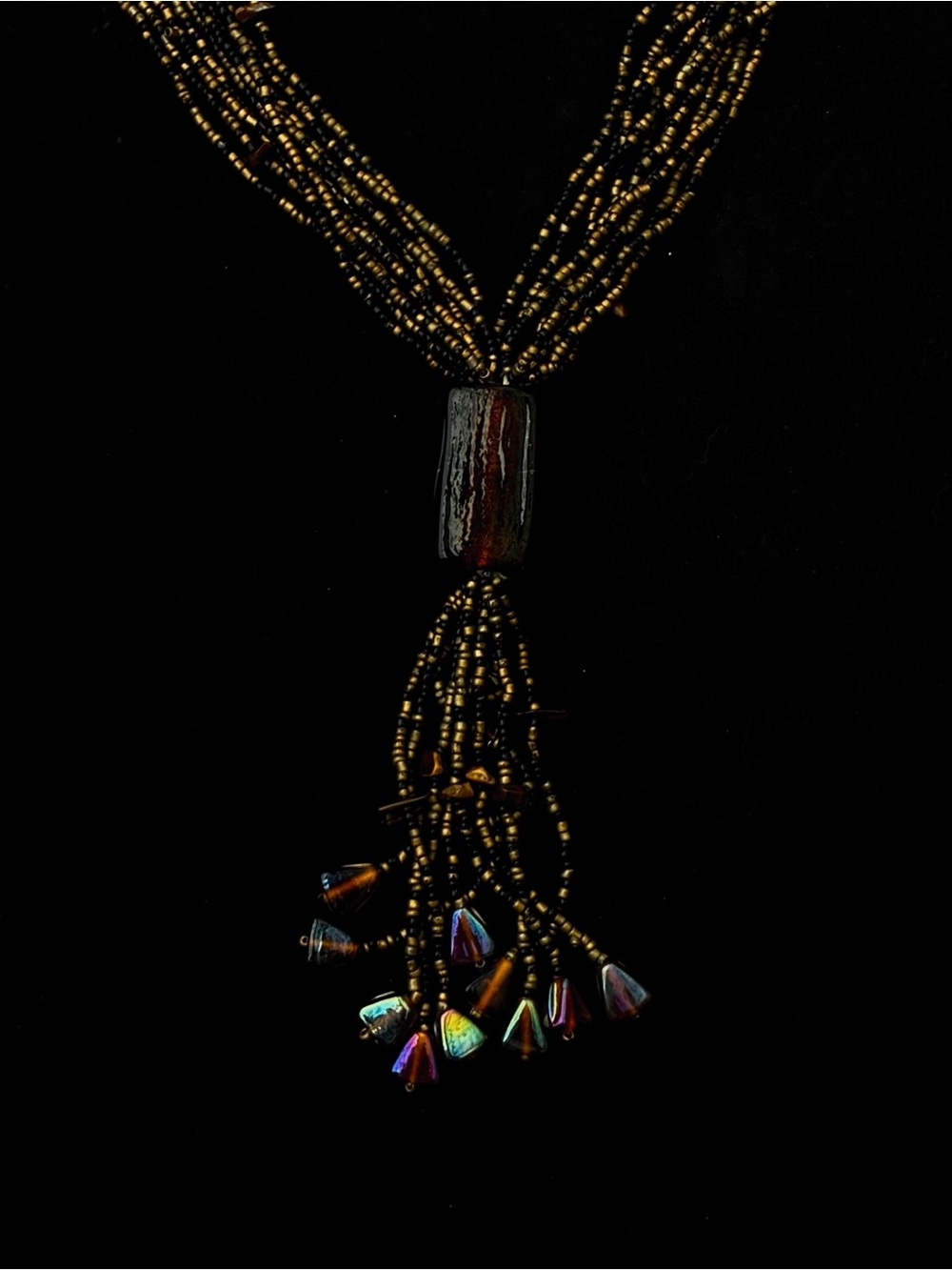 Vintage-Style Glass Seed Bead Tassel Lariat Necklace